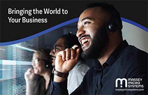 Tech Company Advertisement/Branding example featuring a man working in IT with the brand logo.