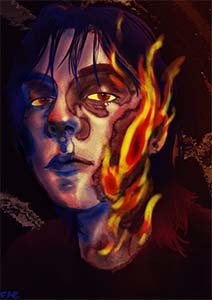 Digital Illustation of a woman with fire spreading up her face.